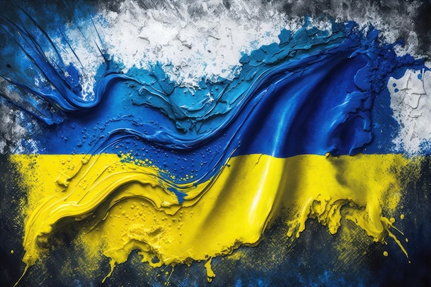 Ukrainian flag in acryl fluid art style AI generation