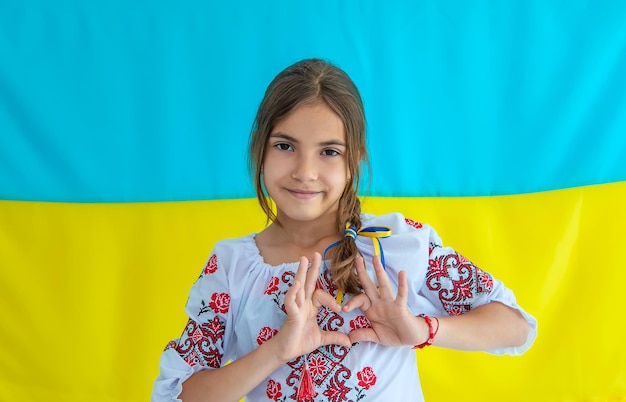 Ukrainian girl child in vyshyvanka Selective focus