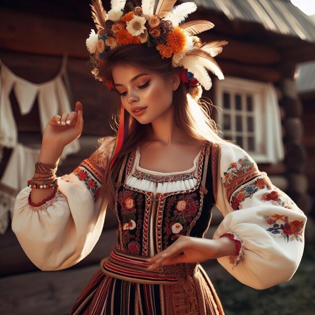 Photo ukrainian girls dancing at heritage days carpatian