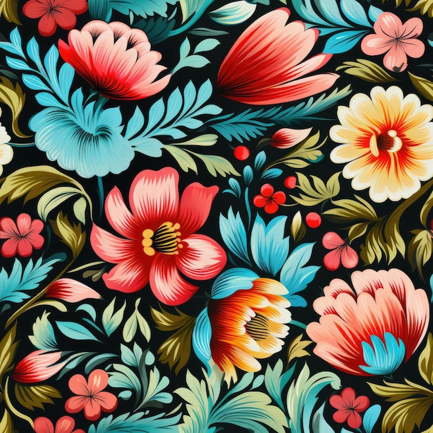 Photo ukrainian hand painting folklore floral pattern