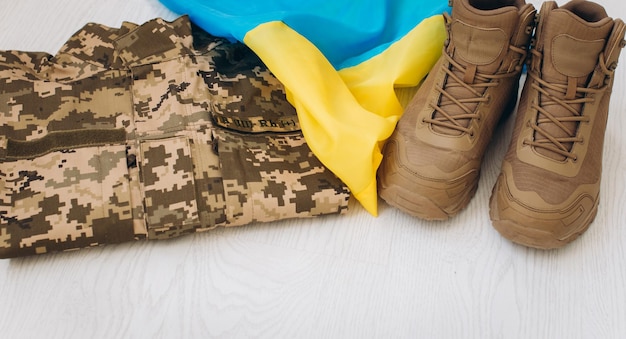 Ukrainian military clothes shoes jacket flag