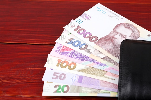 Ukrainian money in the black wallet