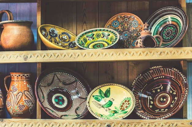 Ukrainian pottery. pottery market in ukrainian village\
oposhnya, center of ukrainian pottery product