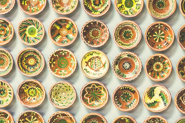 Ukrainian pottery. pottery market in ukrainian village\
oposhnya, center of ukrainian pottery product