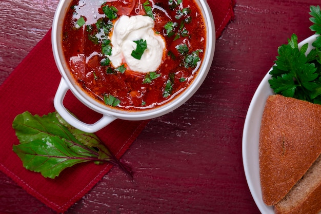 Ukrainian traditional borsch, Russian vegetarian red soup,