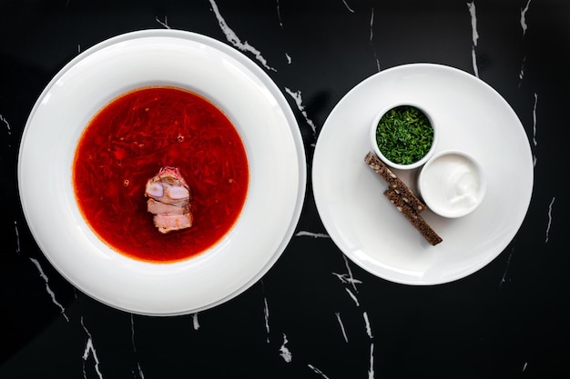 Ukrainian traditional food red soup borshch