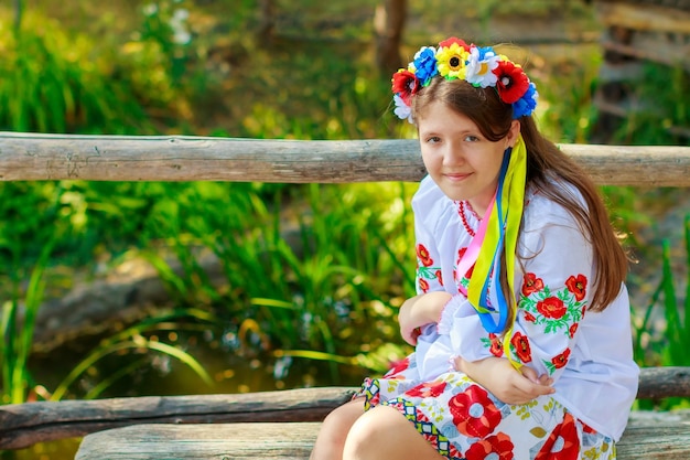 Ukrainian traditional wreaths against the leaves background