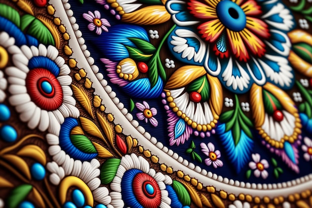 Ukrainian vyshyvanka handmade embroidery on fabrics with colored patterns Generative AI