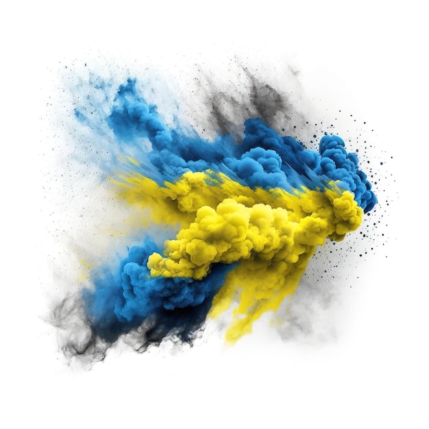 Ukrainian Wave flag fine powder exploding on a white background