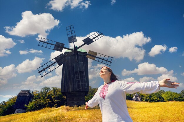 Ukrainian woman in ethnic village