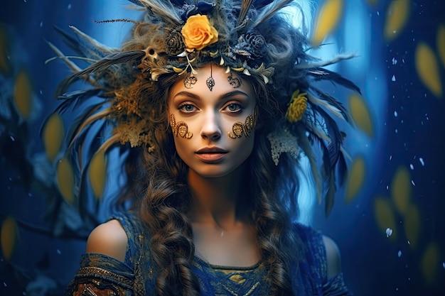 Ukrainian woman with warrior make up generative ai