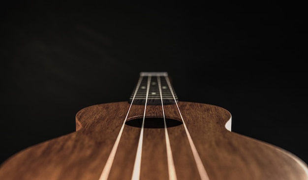 Foto ukulele in primo piano con rendering 3d sfocato