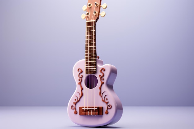 Foto ukulele met een pastel beige lichaam en pastel paarse snaren generatieve ai