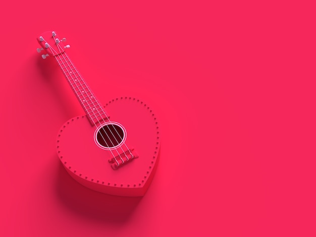 Ukulele sweet pink heart on pink color background. minimal concept 