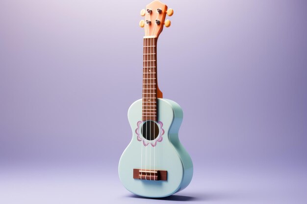 Ukulele with a pastel blue body and a pastel pink soundhole generative ai