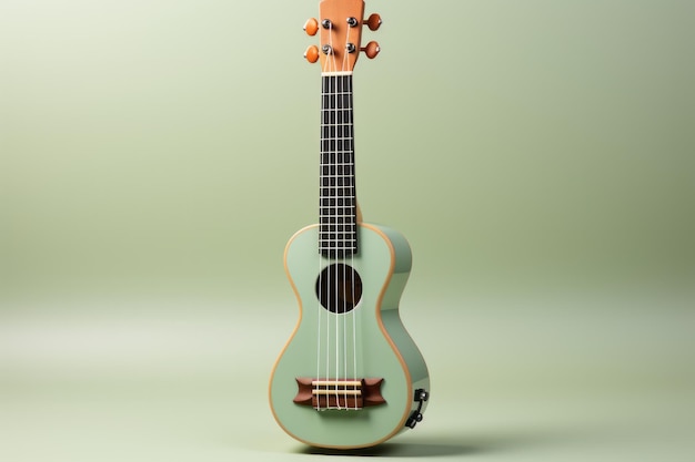 Photo ukulele with a pastel gray body and pastel green strings generative ai