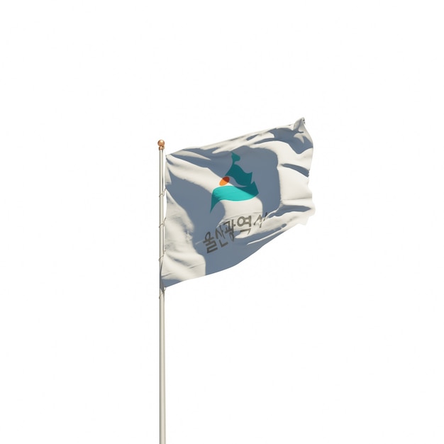 Photo ulsan korea isolated flag on white. 3d artwork