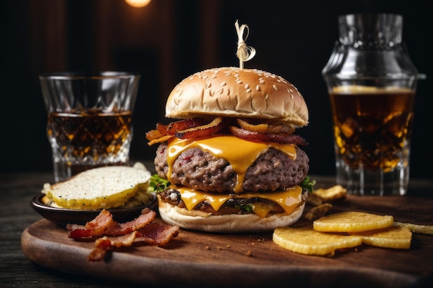 Ultimate Burger Experience Triple Meat Delight with Crispy Bacon and Cheese