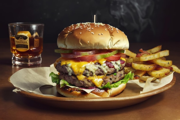 Ultimate Burger Experience Triple Meat Delight with Crispy Bacon and Cheese