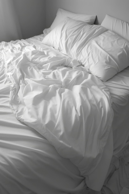 Непревзойденное уютное и роскошное постельное белье Белая большая двуспальная кровать с мягкими подушками и сложенными простынями