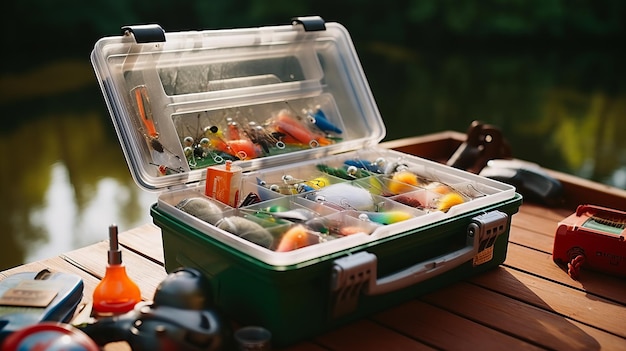Premium Photo  The Ultimate Fishing Arsenal A Fully Stocked Tackle Box  Brimming with Lures Gear and Accessories
