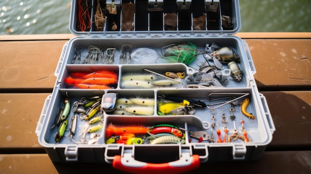 Premium Photo  The Ultimate Fishing Arsenal Fully Stocked Tackle Box with  Lures and Gear for Every Angler's Dream