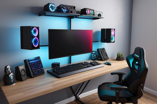 Foto ultimate gamer setup wallmounted foldable keyboard mouse opslag