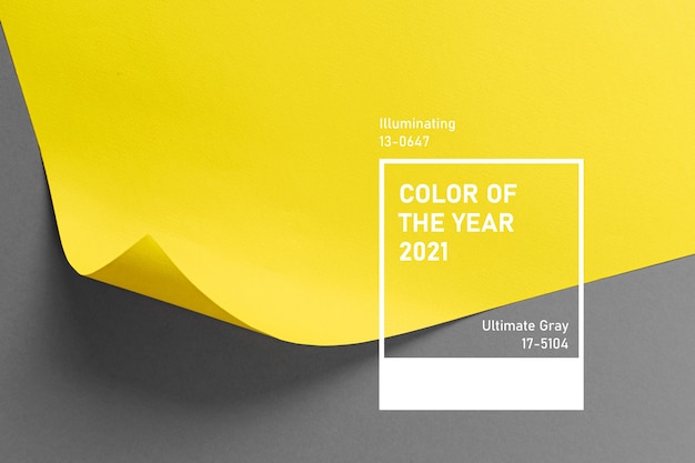Photo ultimate grey and illuminating colors of the year 2021. color trend palette. stylish background