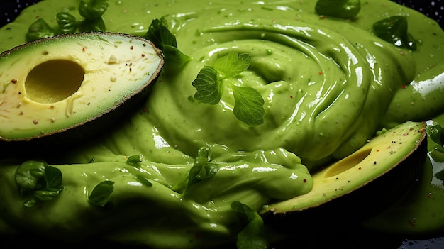 Ultra CloseUp of Avocado and Green Pepper Sauce