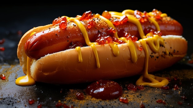 Ultra CloseUp Hot Dog with Ketchup and Mustard