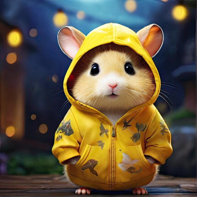 Ultra detailed illustration of a cute hamster wearing a pikachu onesies