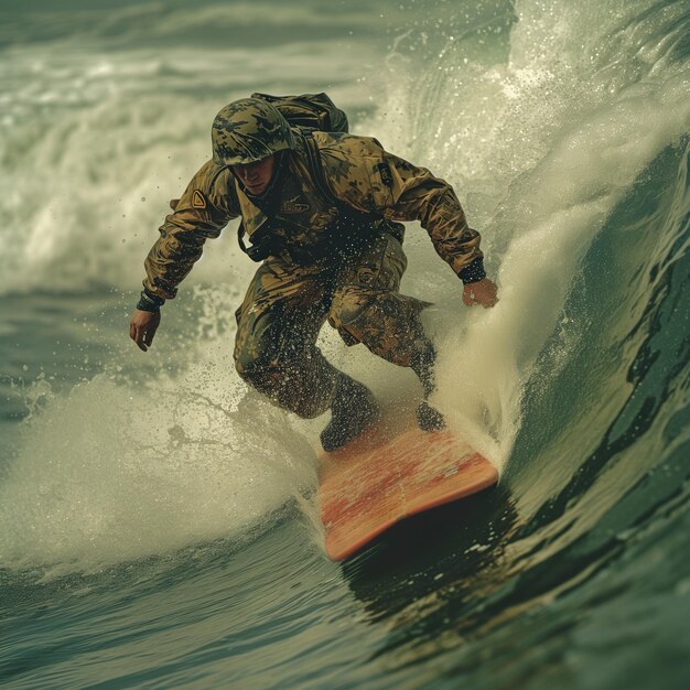 Ultra Detailed image of a person on a surfboard in a wave sunset in the background