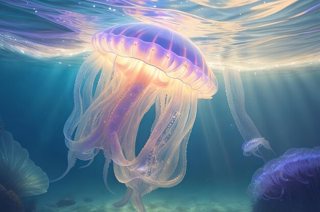 Ultra detailed jellyfish with iridescent glow s