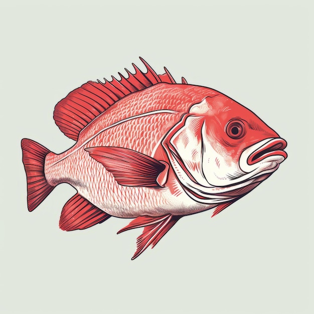 Ultra Detailed Red Fish Illustration With Minimalist Style