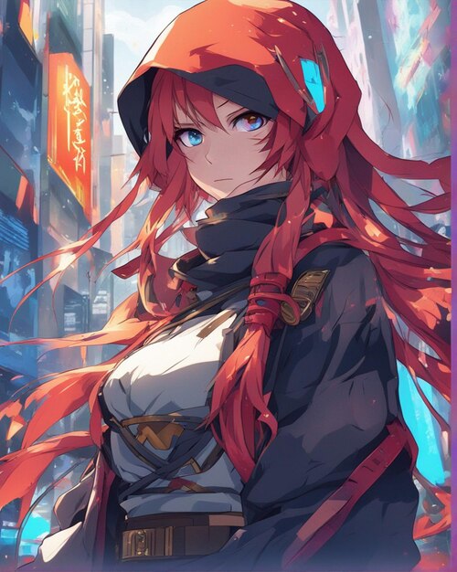 Premium AI Image  An anime style image of a cyberpunk girl wielding a  katana