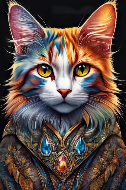 ultra high detail triple colors cinematic fairy cat
