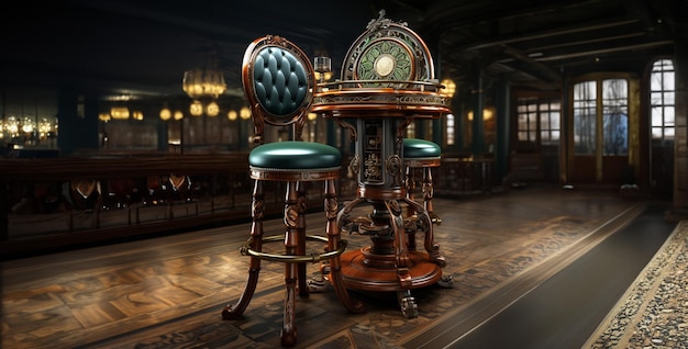 Photo ultra high resolution antique furniture bar chair generative ai content