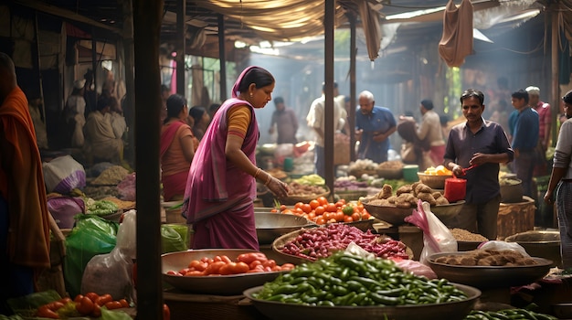 Photo ultra high resolution image of a colorful bustling market scene