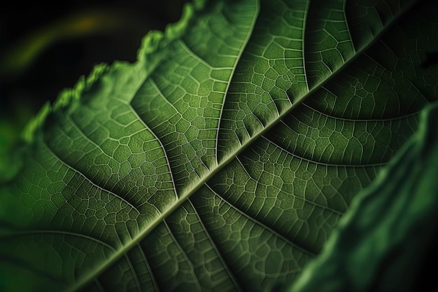 Ультра макро подробное фото фона текстуры зеленых листьев Макрофотография крупным планом AIGenerated