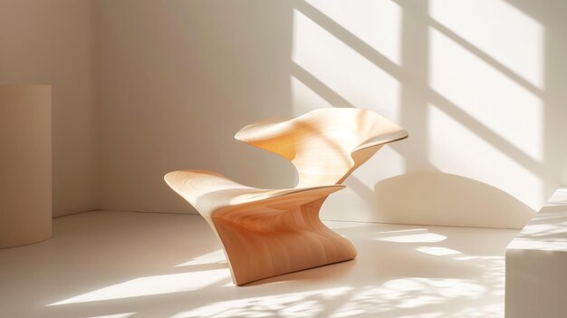 Ультрамодернный футуристический стул, вдохновленный абстрактными формами, персиковый физ, современное искусство, генеративный ИИ.