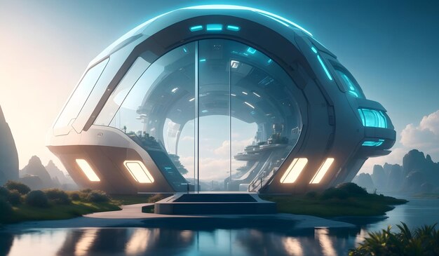 Ultra modern futuristic house background Generative AI