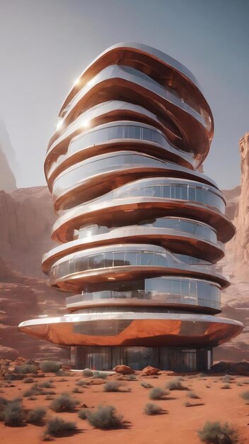 Foto ultra modern futuristisch ontwerp van kantoorgebouw op mars kolonie