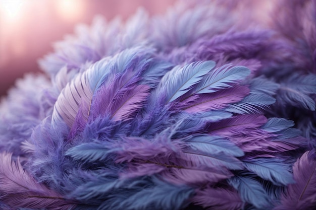 Ultra pastel blue and violet feathers closeup ai generative