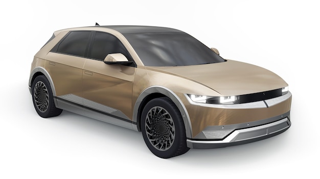 Ultra progressieve elektrische hatchback SUV voor mensen die van technologie houden Auto op een witte geïsoleerde achtergrond 3d illustratie