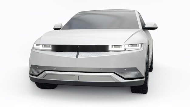 Ultra progressieve elektrische hatchback SUV voor mensen die van technologie houden Witte auto op een witte geïsoleerde achtergrond 3d illustratie