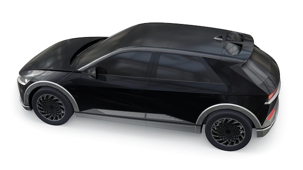 Ultra progressieve elektrische hatchback SUV voor mensen die van technologie houden Zwarte auto op een witte geïsoleerde achtergrond 3d illustratie