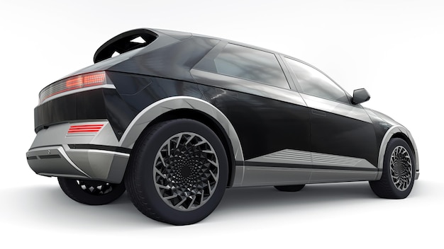 Ultra progressive electric hatchback SUV for people who love technology Black car on a white isolated background 3d illustration