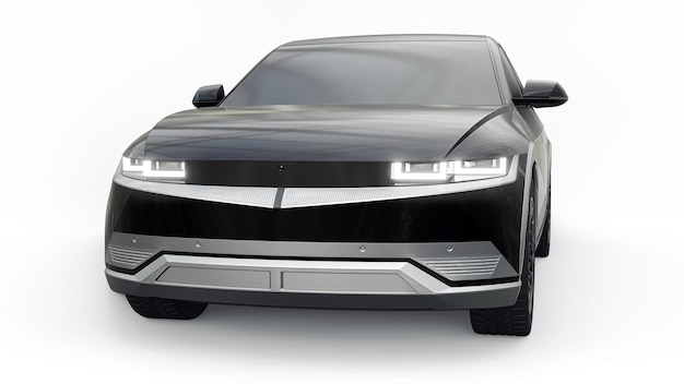흰색 격리된 배경 3d 그림에 기술 검은색 자동차를 사랑하는 사람들을 위한 매우 진보적인 전기 해치백 SUV