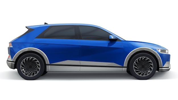 Ultra progressive electric hatchback SUV for people who love technology Blue car on a white isolated background 3d illustration