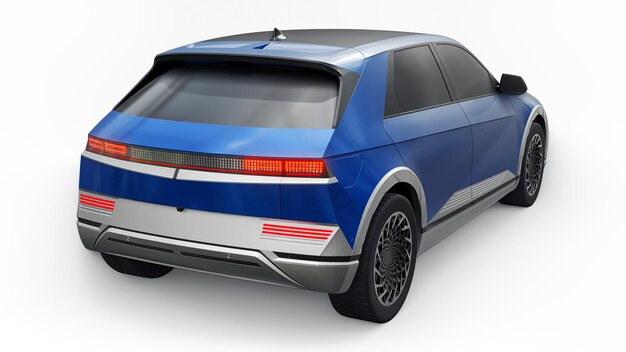 Ultra progressive electric hatchback SUV for people who love technology Blue car on a white isolated background 3d illustration